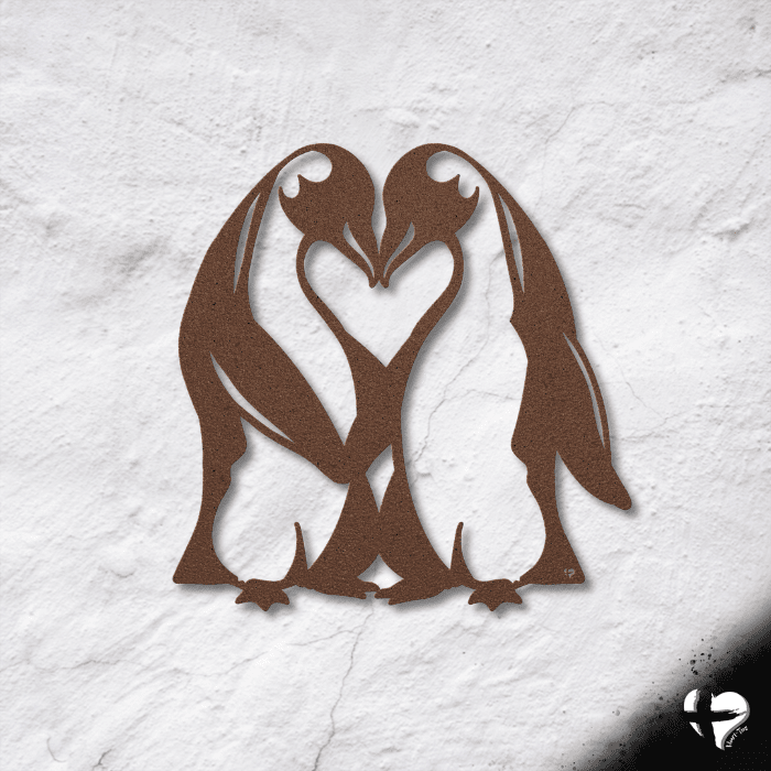 Penguin Love Metal Art Sign THG#377MA Wall Art Bronze 12 Inch 