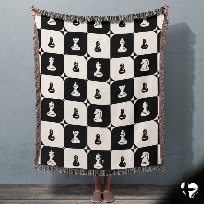 Chess Pattern - Black.& White Woven Blanket - THG#380WB blanket 50x60 inch Graphics 