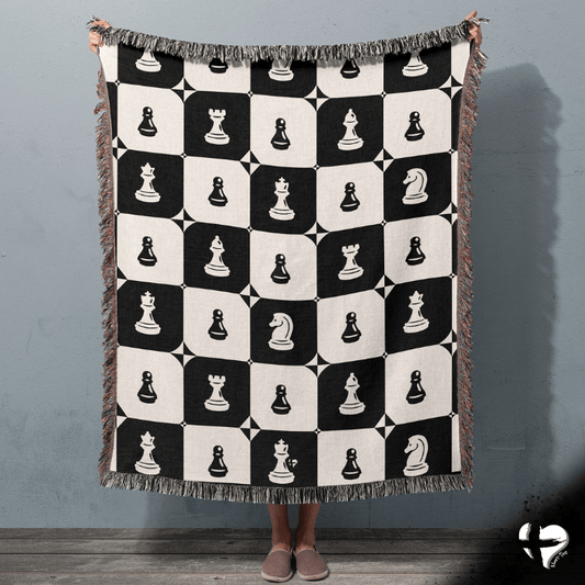 Chess Pattern - Black.& White Woven Blanket - THG#380WB blanket 50x60 inch Graphics 