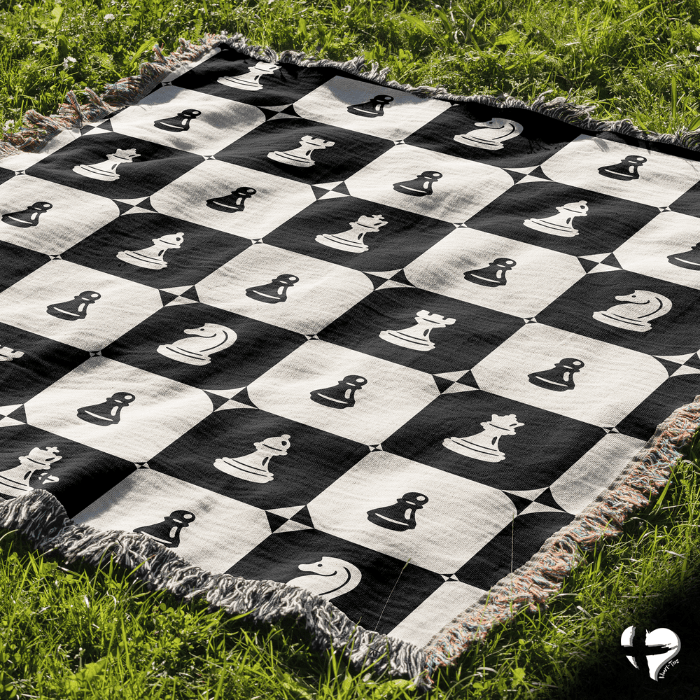 Chess Pattern - Black.& White Woven Blanket - THG#380WB blanket 52x37 inch Graphics 