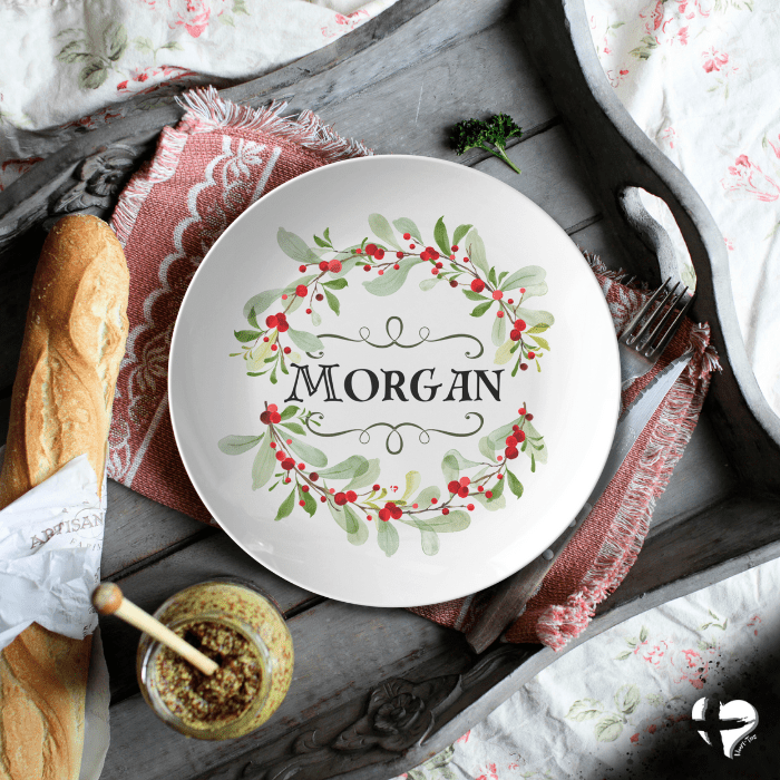 Christmas Holly with Name - 10" Dinner Plate - THG#353DP Kitchenware 