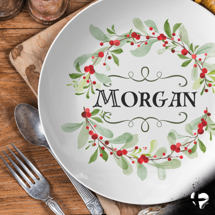 Christmas Holly with Name - 10" Dinner Plate - THG#353DP Kitchenware Single 