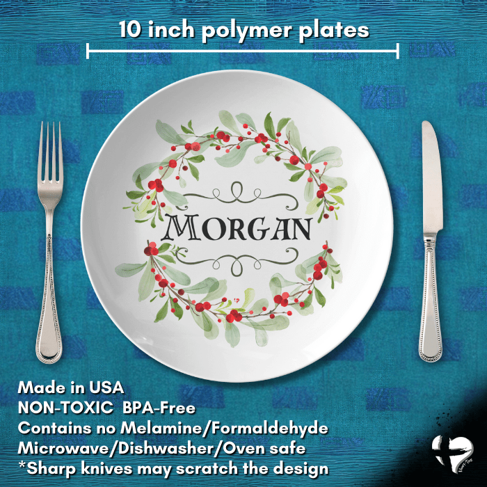 Christmas Holly with Name - 10" Dinner Plate - THG#353DP Kitchenware 