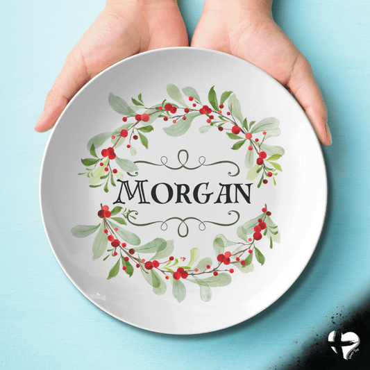 Christmas Holly with Name - 10" Dinner Plate - THG#353DP Kitchenware 