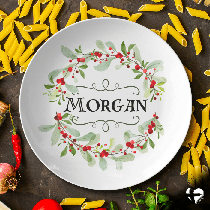 Christmas Holly with Name - 10" Dinner Plate - THG#353DP Kitchenware 