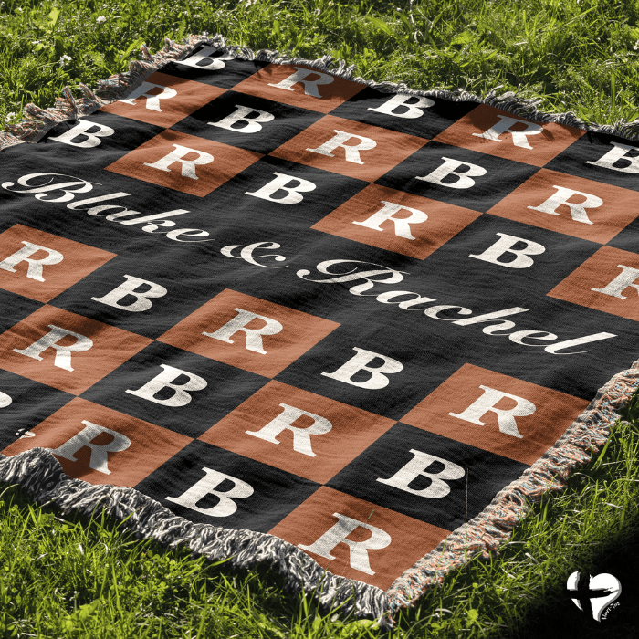 Personalized Couple Checkered Woven Blanket - THG#333WB 