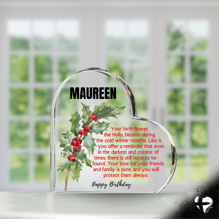 Birth Month Flower Collection 2 - Personalized Heart Plaque Jewelry Dec Holly 