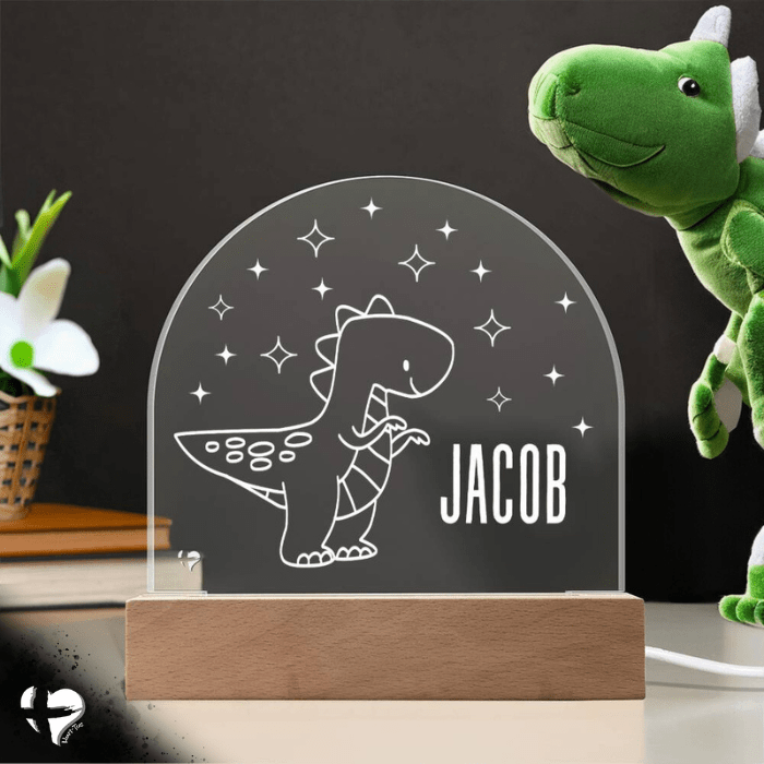 Spotted Dinosaur Night Light - Acrylic Dome Plaque - HGF#358AD Jewelry Acrylic Dome with Wooden Base 