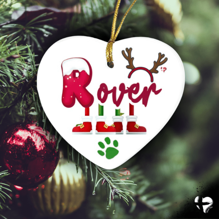 Personalized Elf Name - Ceramic Heart Ornament THG#320HO Ornaments and Accents E - Pet Elf with Paw 