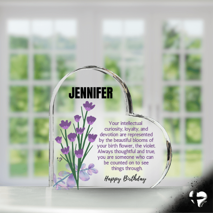 Birth Month Flower Collection 2 - Personalized Heart Plaque Jewelry Feb Violet 