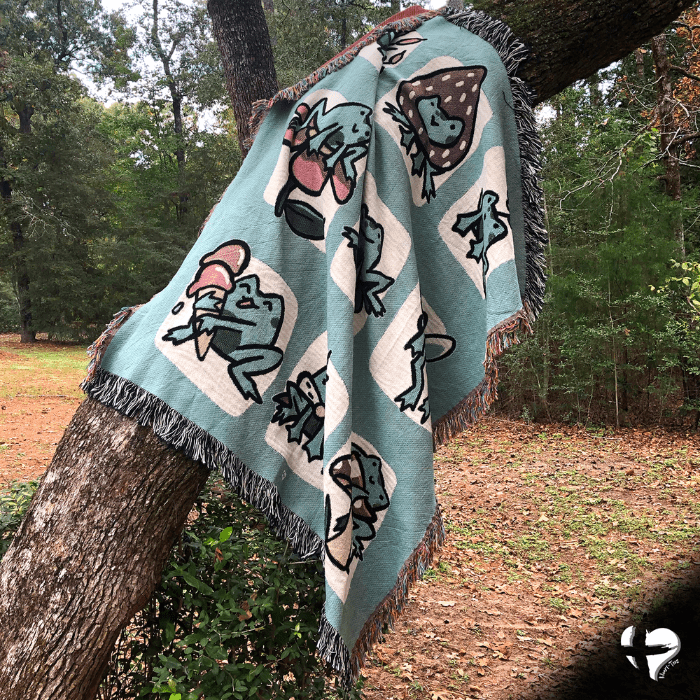 Cute Frog Tapestry - Woven Blankets- THG#348WB blanket 