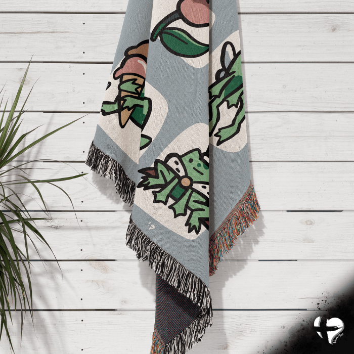 Cute Frog Tapestry - Woven Blankets- THG#348WB blanket 