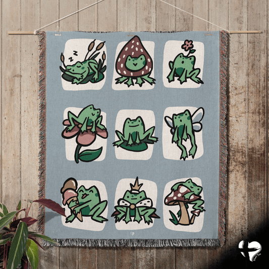 Cute Frog Tapestry - Woven Blankets- THG#348WB blanket 