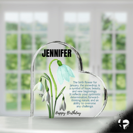 Birth Month Flower Collection 2 - Personalized Heart Plaque Jewelry Jan Snowdrop 