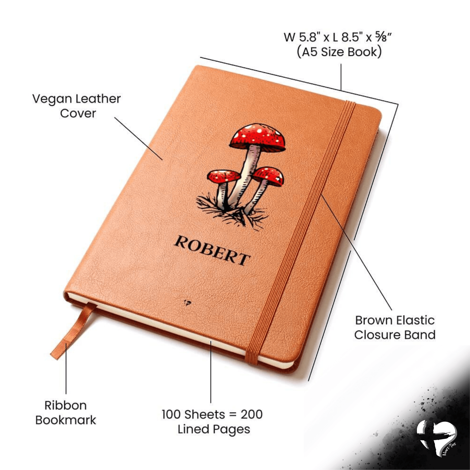 Mushroom CottageCore - Toadstool Leather Journal HGF#335LJ Journal 
