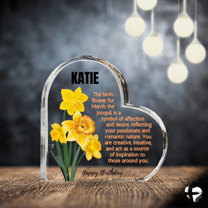 Birth Month Flower Collection 2 - Personalized Heart Plaque Jewelry Mar Jonquil 