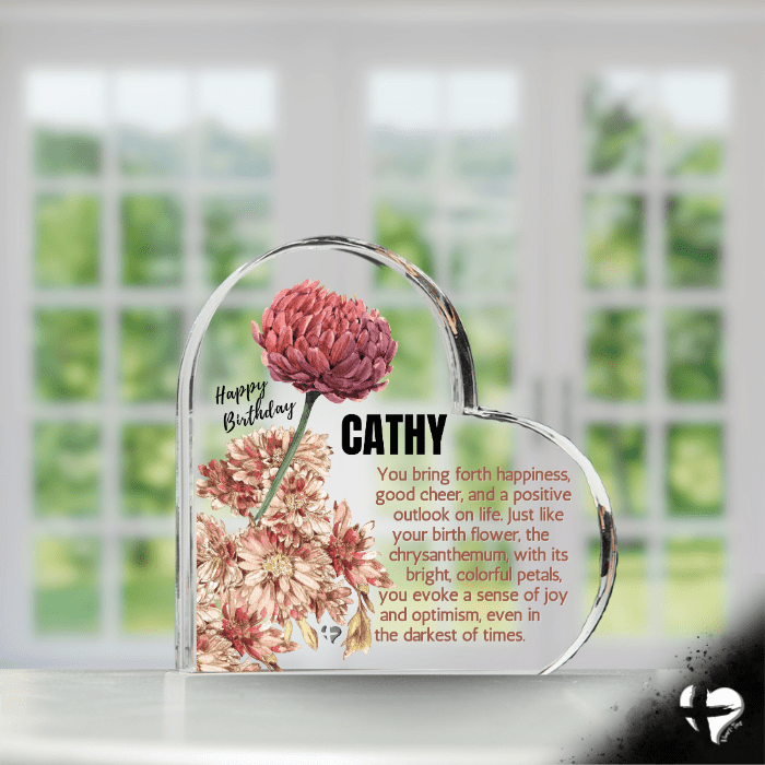 Birth Month Flower Collection 2 - Personalized Heart Plaque Jewelry Nov Chrysanthemum 