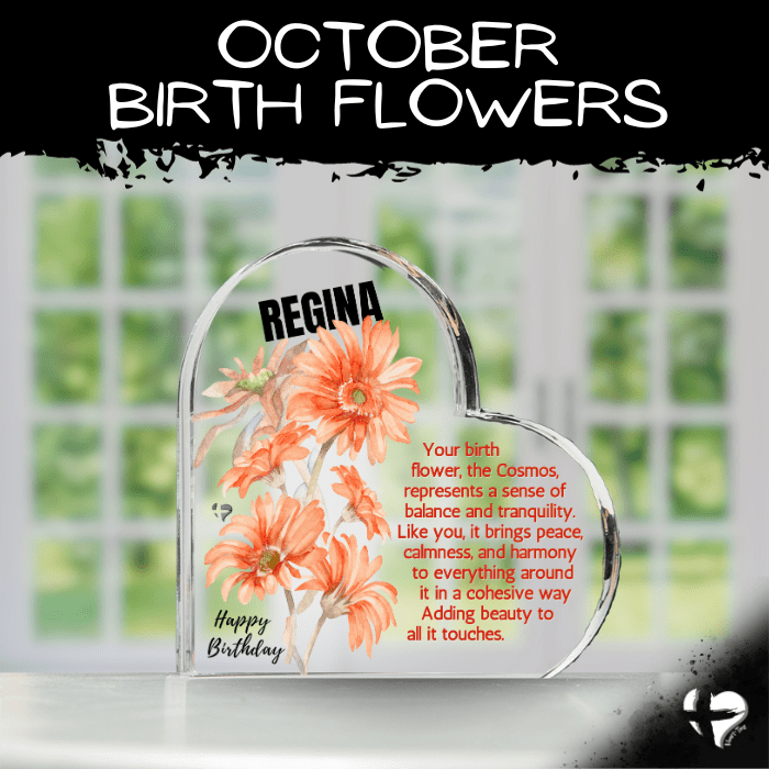 Birth Month Flower Collection 2 - Personalized Heart Plaque Jewelry Oct Cosmos 
