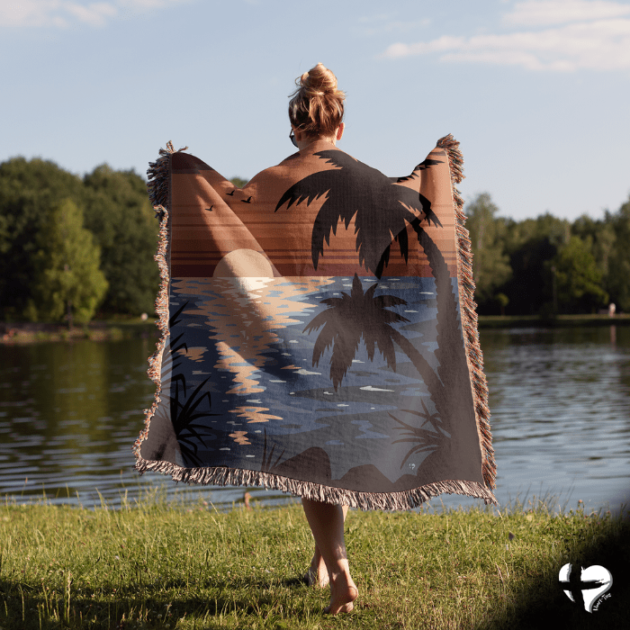 Custom Ocean Sunset Beach Blanket - THG#344WB blanket 50x60 inch Graphics 