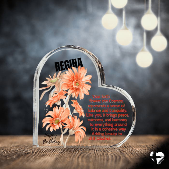 October Birth Flower - Cosmos - Acrylic Heart Plaque Plaques 