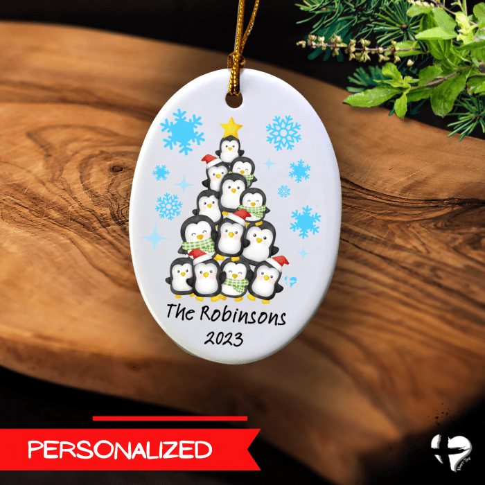 Penguin Family Name Tree - Ceramic Ornament - THG#376OO Ornaments and Accents 