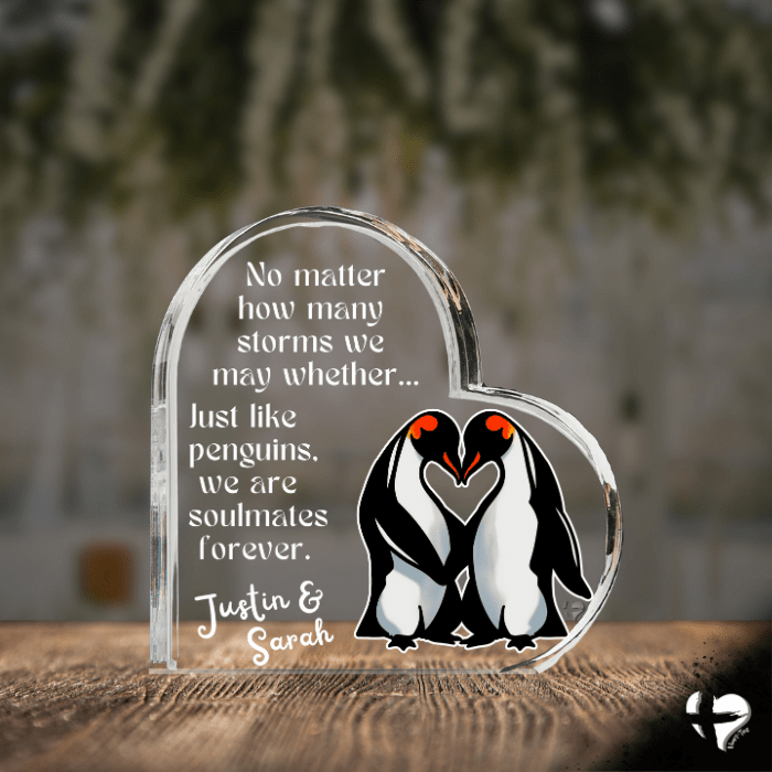 Penguin Soulmates Forever - Heart Acrylic Plaque HGF#342AH Jewelry 