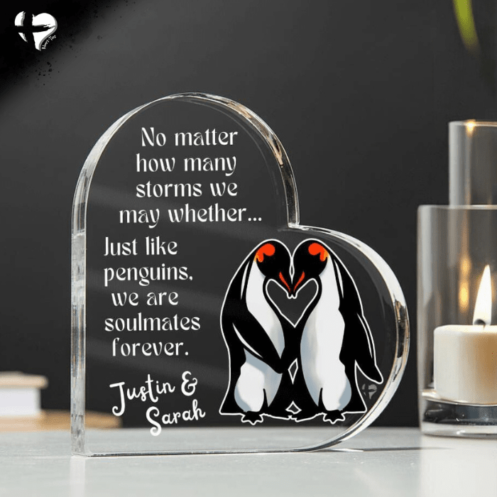 Penguin Soulmates Forever - Heart Acrylic Plaque HGF#342AH Jewelry 