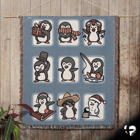 Penguin Blanket - Woven Cotton Throw - THG#373WB blanket 