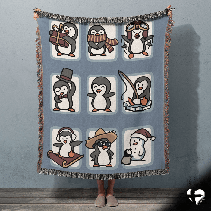 Penguin Blanket - Woven Cotton Throw - THG#373WB blanket 60x80 inch Graphics 