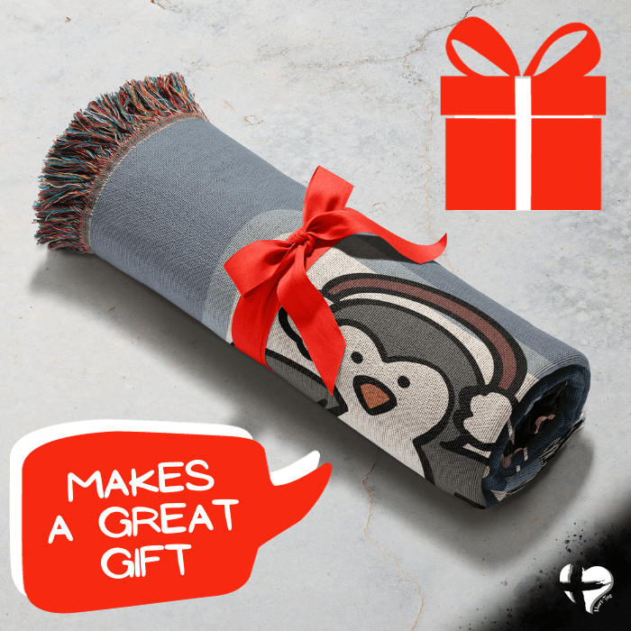 Penguin Blanket - Woven Cotton Throw - THG#373WB blanket 
