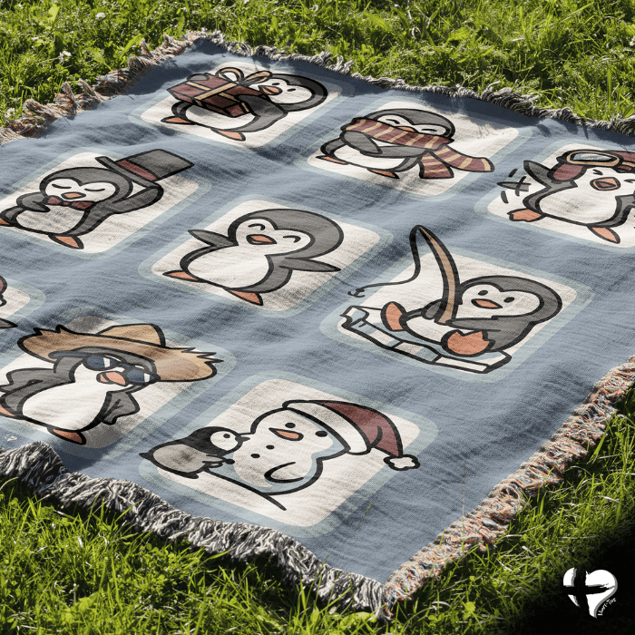 Penguin Blanket - Woven Cotton Throw - THG#373WB blanket 52x37 inch Graphics 
