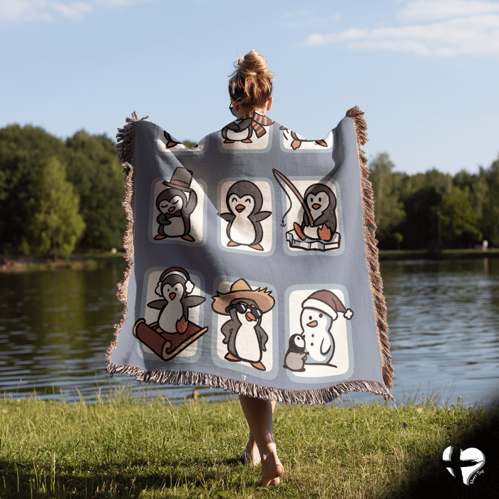 Penguin Blanket - Woven Cotton Throw - THG#373WB blanket 50x60 inch Graphics 