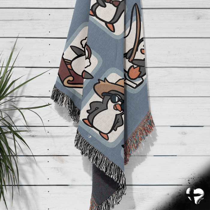 Penguin Blanket - Woven Cotton Throw - THG#373WB blanket 