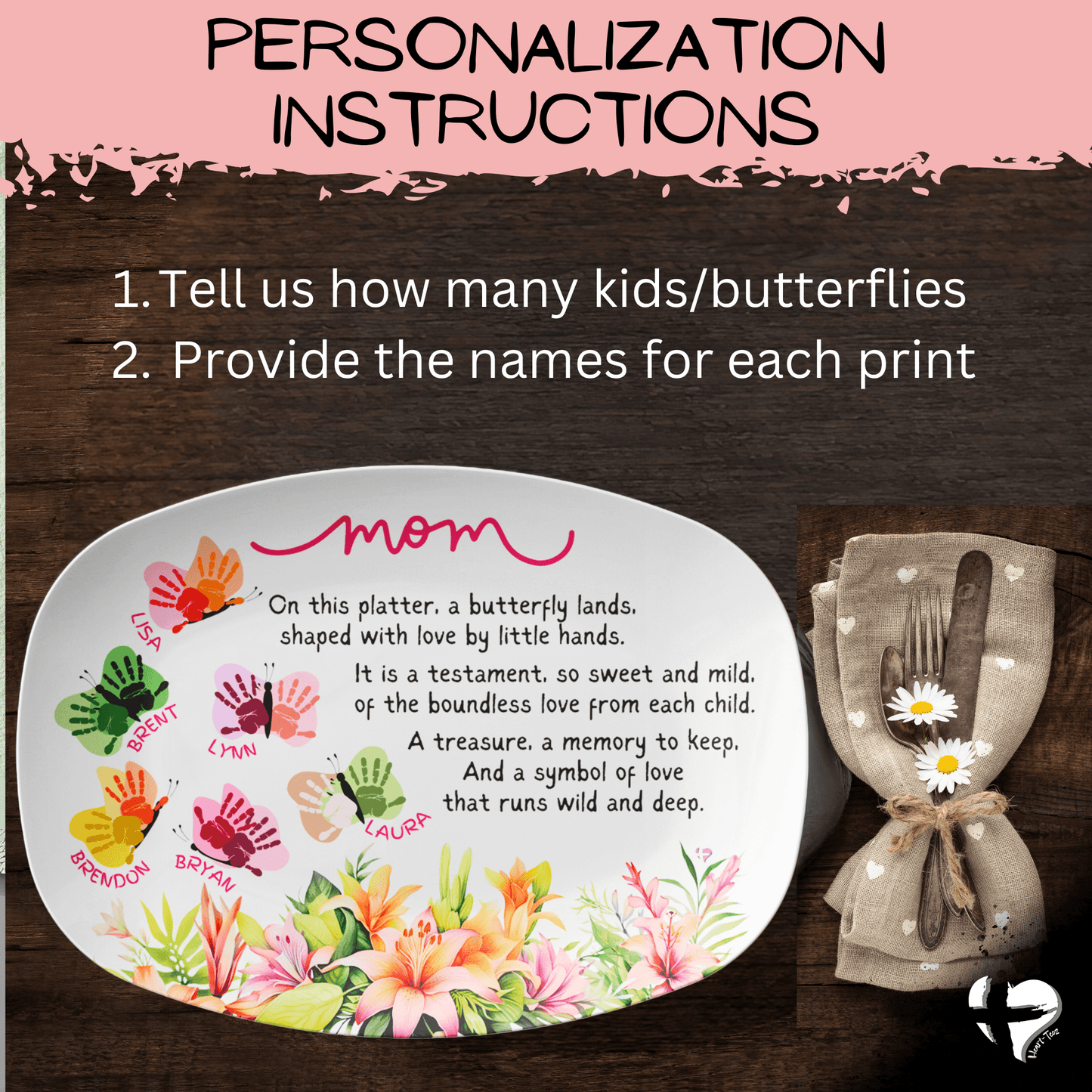 Butterfly Mom Handprint Art Platter From Kids THG#405 Kitchenware 