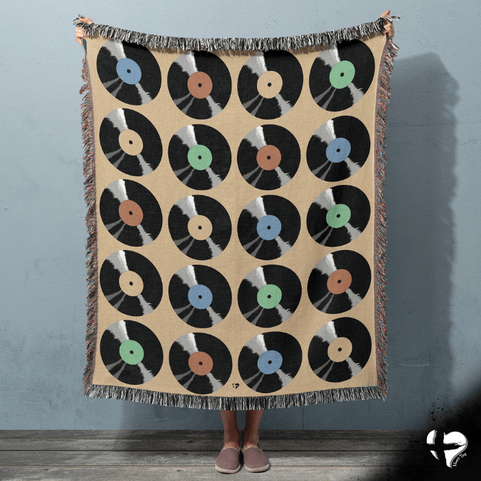 Retro Vinyl Record Display Woven Blanket THG#391WB blanket 60x80 inch Graphics 