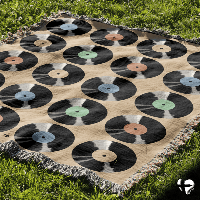 Retro Vinyl Record Display Woven Blanket THG#391WB blanket 52x37 inch Graphics 