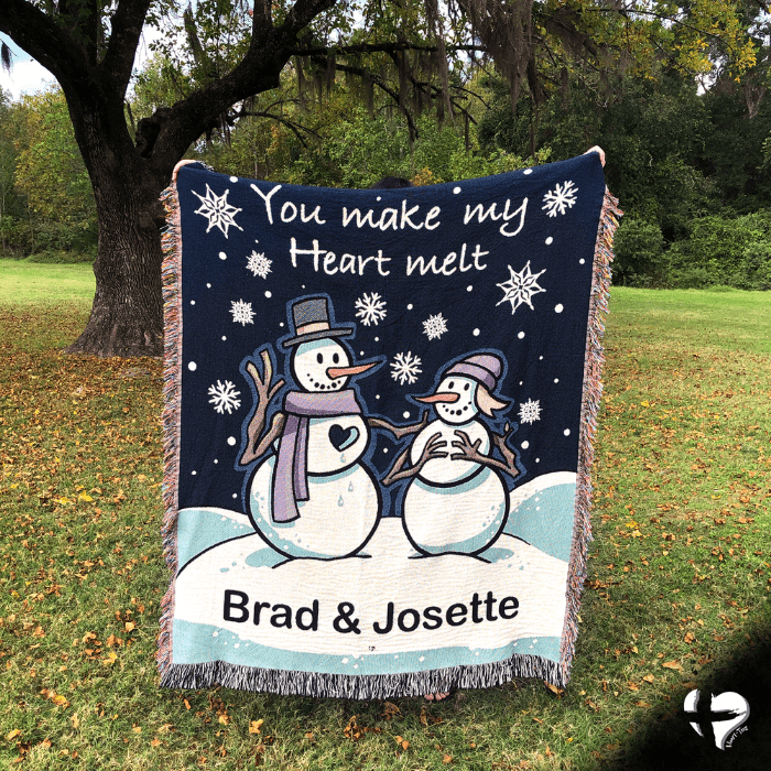 PERSONALIZED You Make My Heart Melt - Snowman Woven Couples Blanket - THG#339WB blanket 