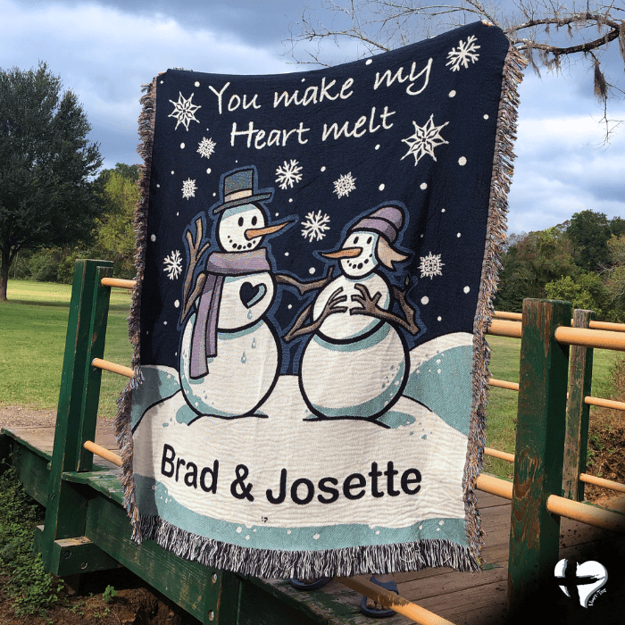 PERSONALIZED You Make My Heart Melt - Snowman Woven Couples Blanket - THG#339WB blanket 50x60 inch Graphics 