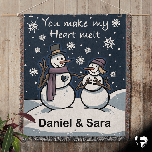 You Make My Heart Melt - Snowman Woven Couples Blanket - THG#339WB blanket 