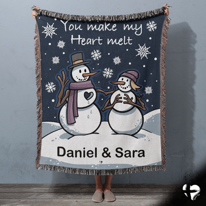 You Make My Heart Melt - Snowman Woven Couples Blanket - THG#339WB blanket 60x80 inch Graphics 