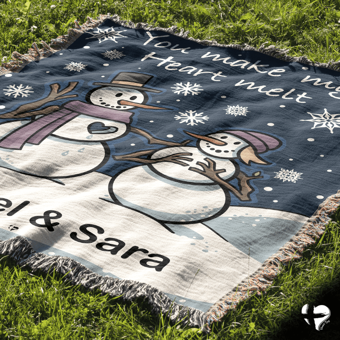 You Make My Heart Melt - Snowman Woven Couples Blanket - THG#339WB blanket 50x60 inch Graphics 