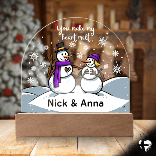 Couple Snow Globe Snowman Plaque - Custom Acrylic Sign - THG#340AD Jewelry Acrylic Dome with Wooden Base 