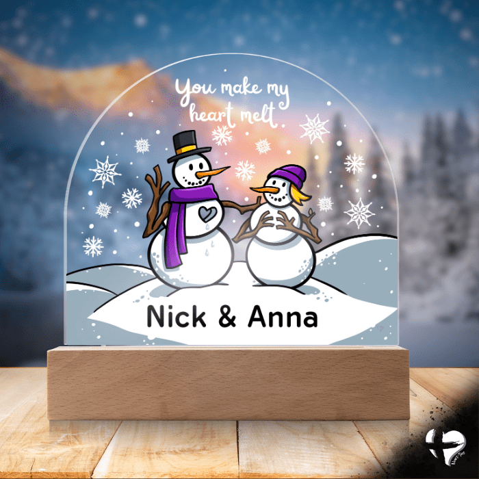Couple Snow Globe Snowman Plaque - Custom Acrylic Sign - THG#340AD Jewelry 