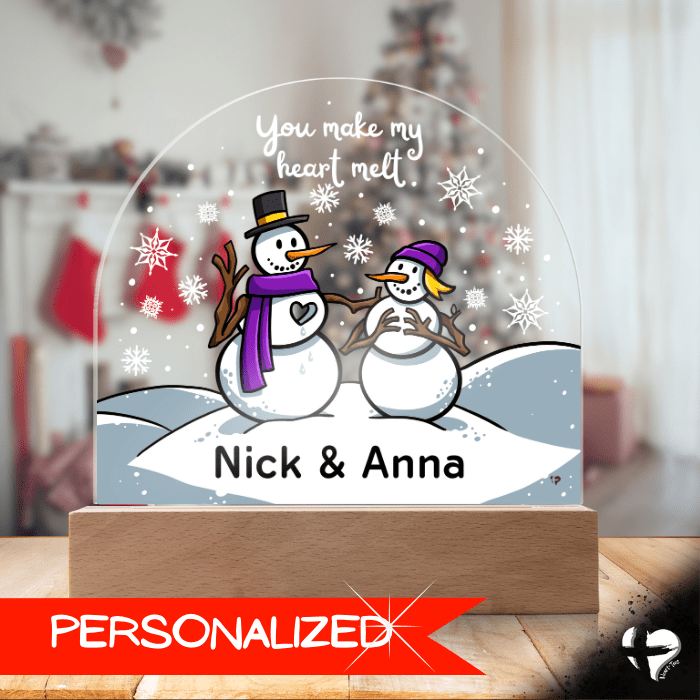 Couple Snow Globe Snowman Plaque - Custom Acrylic Sign - THG#340AD Jewelry 