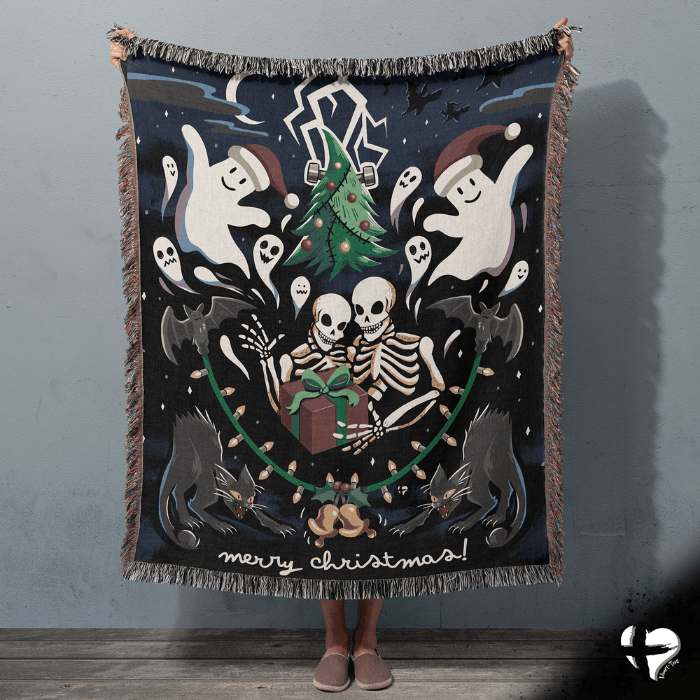 Goth Spooky Christmas Ghost Woven Blanket THG#396WB 52x37 inch Graphics 