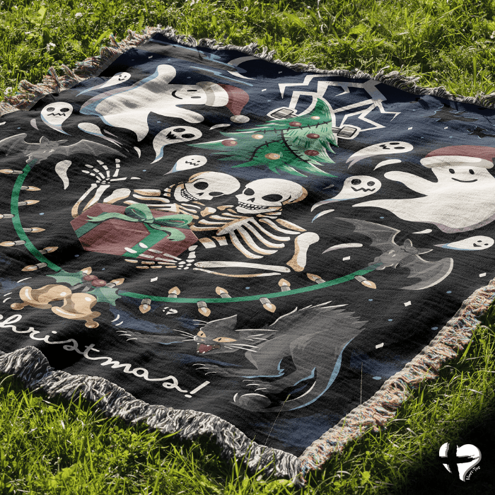 Goth Spooky Christmas Ghost Woven Blanket THG#396WB 