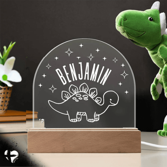 Stegosaurus Dino Name Night Light - Acrylic Plaque Jewelry Wooden Base (No Light) 