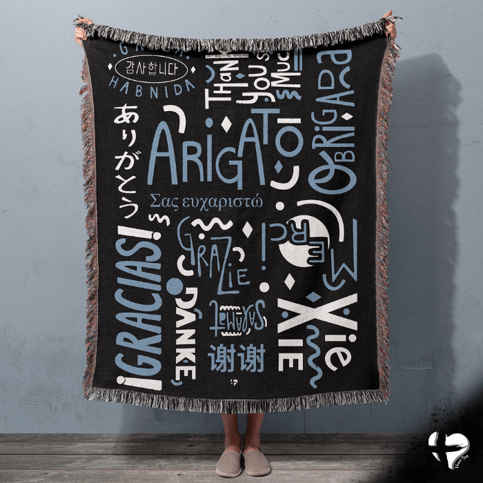 Gratitude Woven Blanket - Multi Language Thank You - THG#338WB blanket 60x80 inch Graphics 