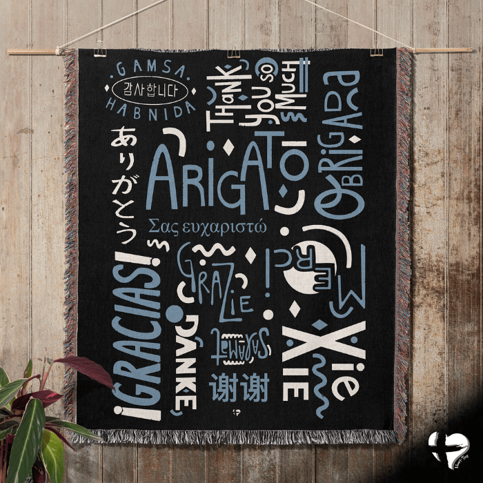 Gratitude Woven Blanket - Multi Language Thank You - THG#338WB blanket 