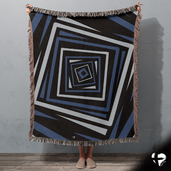 Blue Tribal Geometric Woven Blankets - THG#345WB blanket 60x80 inch Graphics 